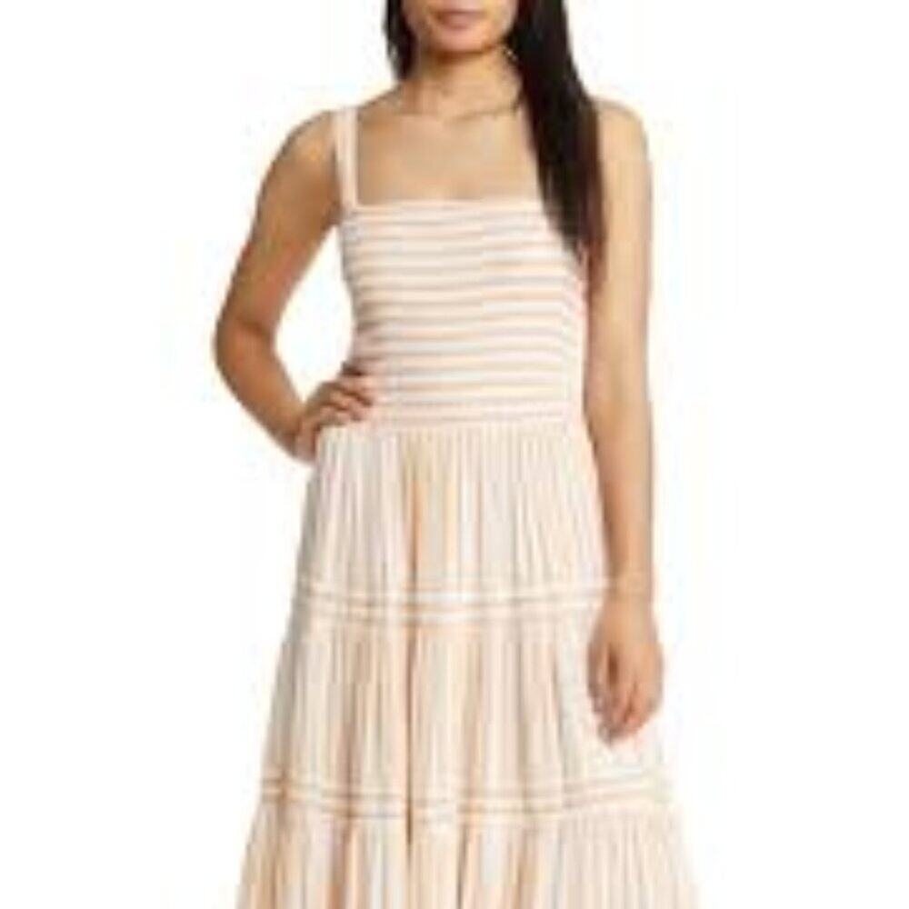 CASLON SMOCKED STRIPE MAXI YELLOW WHITE WOMEN DRESS SIZE PETITE LARGE BRAND NEW